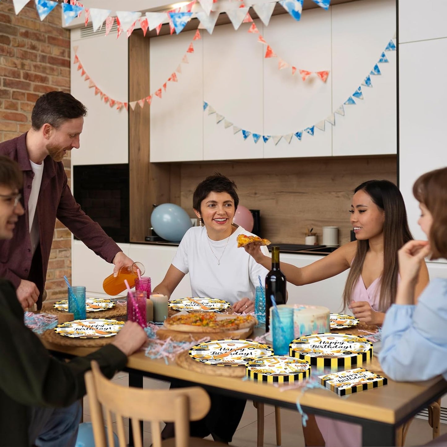 100 Pcs Construction Truck Party Tableware Set – Disposable Vehicle Theme Plates, Napkins, and Forks for Boys Birthday Parties and Truck-Themed Celebrations – Serves 25