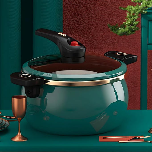 Nonstick Ceramic Coated Sauce Pan with Lid Green Crock Pot with Twist & Lock Handles, Micro Pressure Cooker Versatile Cookware for Stovetops, PFOA-Free Toxin-Free, Easy to Clean (GREEN, 5.5Quart)