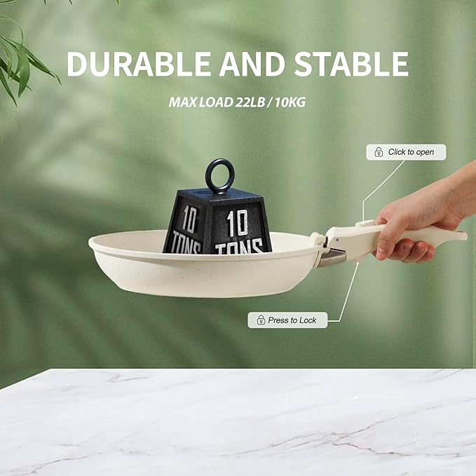 Nonstick Ceramic Cookware Set 21PCS with Detachable Handle, Pans and Pots Set, RV Kitchen Set Cookware Set, with Removable Handles, Oven Safe, Induction Ready, Stackable Non-stick Set