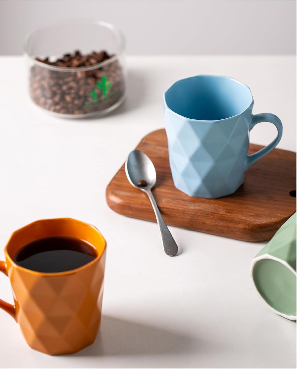 11 Ounce Porcelain Mugs, Set of 6, Tea and Cocoa Mug Set, Matte (2Orange, 2Blue, 2Pink)