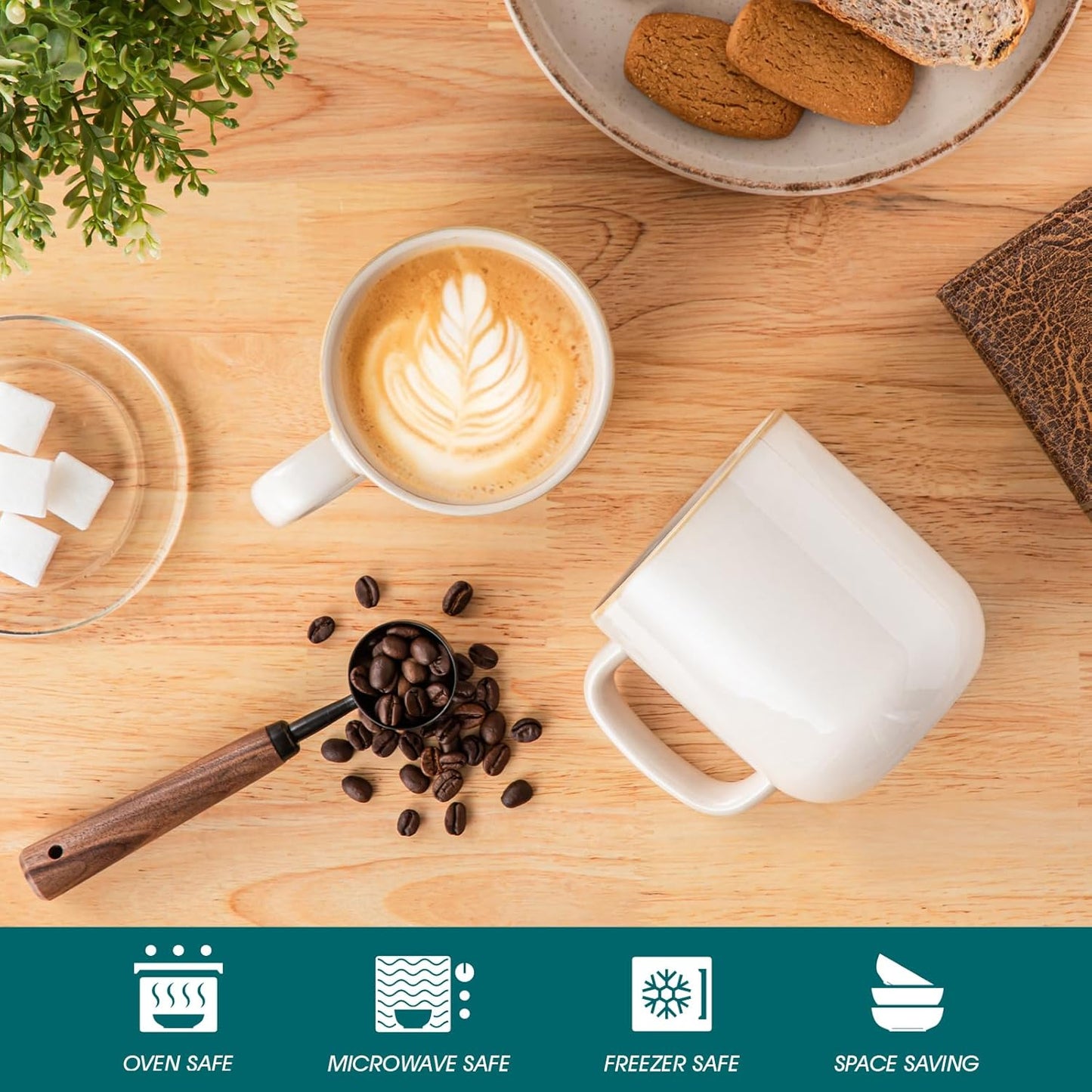 vancasso 16 oz Coffee Mugs Set of 6, Large Ceramic Mug with Handle, Unique Glaze Coffee Cups for Latte, Cappuccino & Hot Cocoa, Dishwasher & Microwave Safe, Beige, Series PLAYA