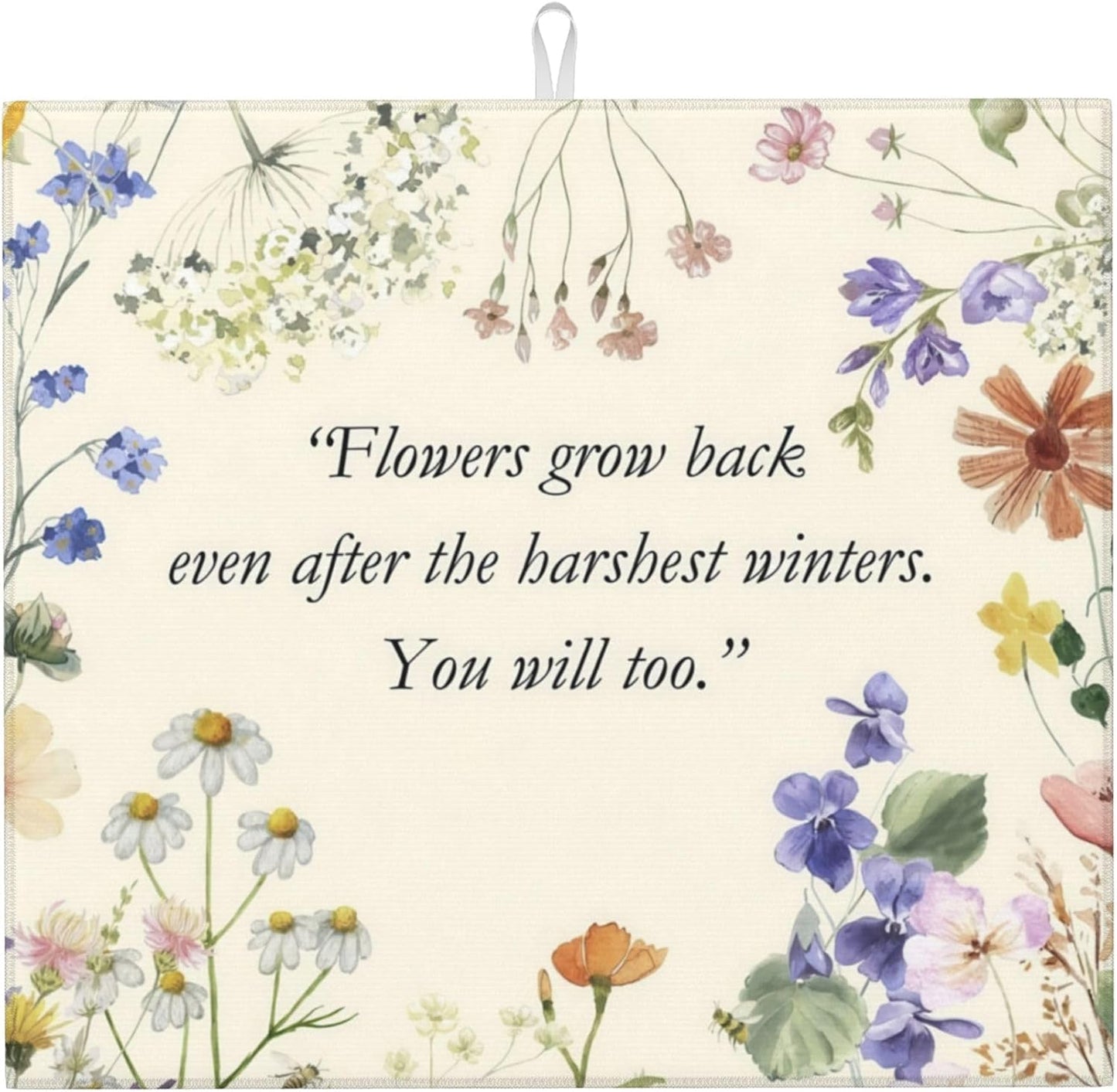 Inspirational Flower Language Dish Drying Mat 16x18 Inch, Microfiber Absorbent Fast Dry Mat Daisy Floral Large Dish Mat Drying Kitchen Mat, Kitchen Drying Pad for Kitchen Counter Decor