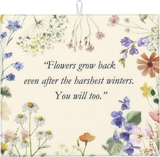 Inspirational Flower Language Dish Drying Mat 16x18 Inch, Microfiber Absorbent Fast Dry Mat Daisy Floral Large Dish Mat Drying Kitchen Mat, Kitchen Drying Pad for Kitchen Counter Decor