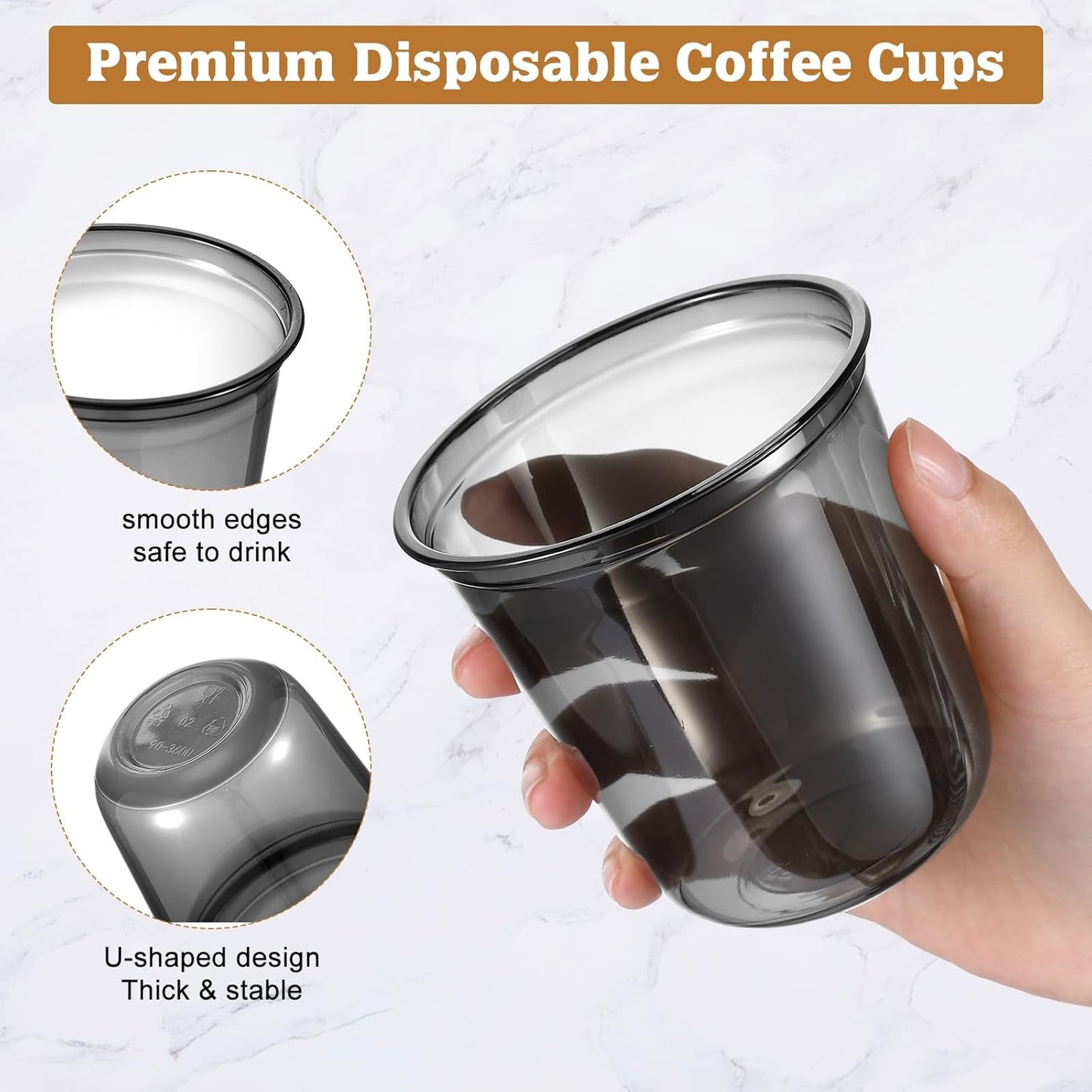 Disposable Stemless Glasses 12oz Crystal Plastic Wine Glasses Clear Classic Pet Cup for Meeting Weddings Birthdays Cocktail Christmas Party Supplies(Black,50pcs)