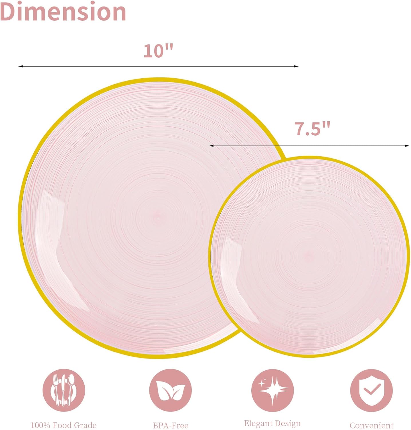 100PCS Pink Plastic Plates-Crystal Design Pink Disposable Plates with Gold Rim, Fancy Disposable Plates Include 50 Dinner Plates, 50 Dessert/Salad Plates for Party & Wedding