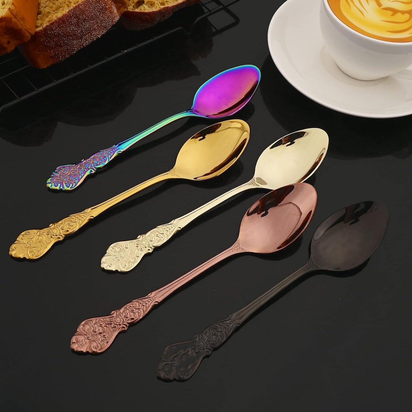 JASHII Palace Gold Silverware Set 4 Piece Family Dinnerware Set Flatware Set for 1 Silver Tableware Set Great for Family Gatherings & Daily Use-Spoons, Knives, Teaspoons, Forks (Gold）