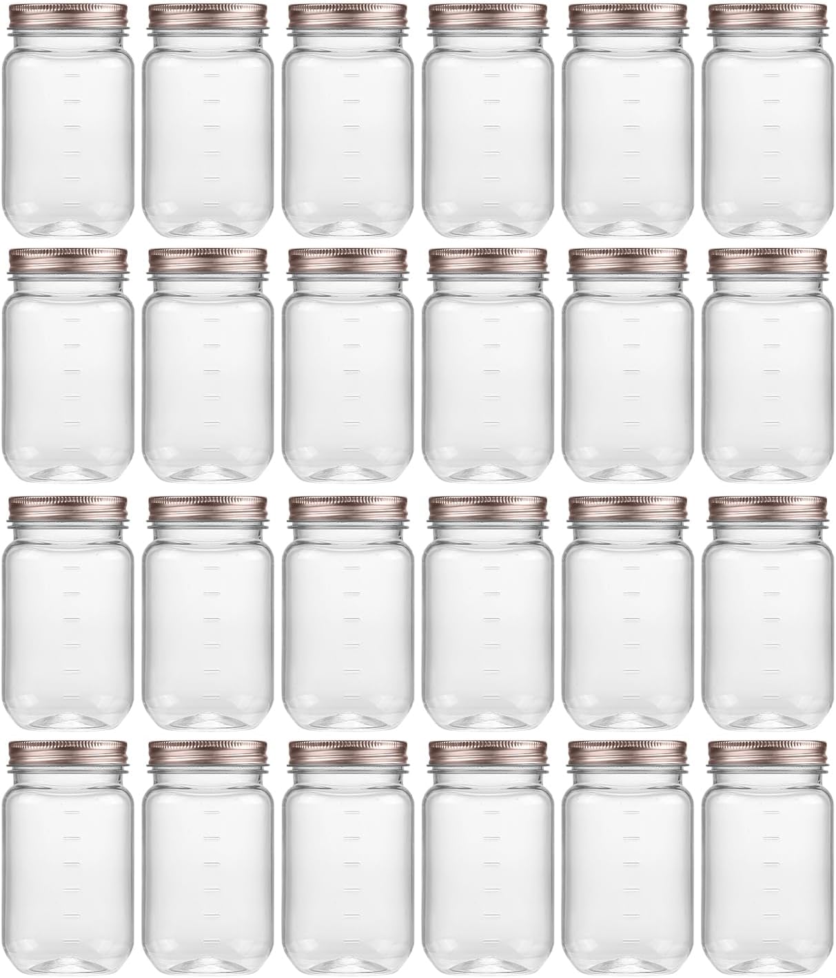 novelinks 16 oz Clear Plastic Jars with Screw-On Lids - BPA-Free Refillable Storage Containers for Slime, Food, Crafts, Kitchen & Household Use (24 Pack,Rose Gold)