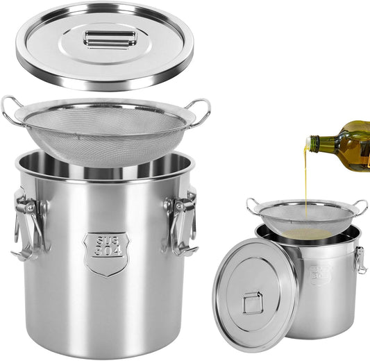 304 Stainless Steel Cooking Oil Storage Can 21 Gal Commercial Oil Container with Filter & Lid Metal Bucket Food Storage Containers Airtight for Rice Flour Grain Dog Food Coffee Bean, Silver