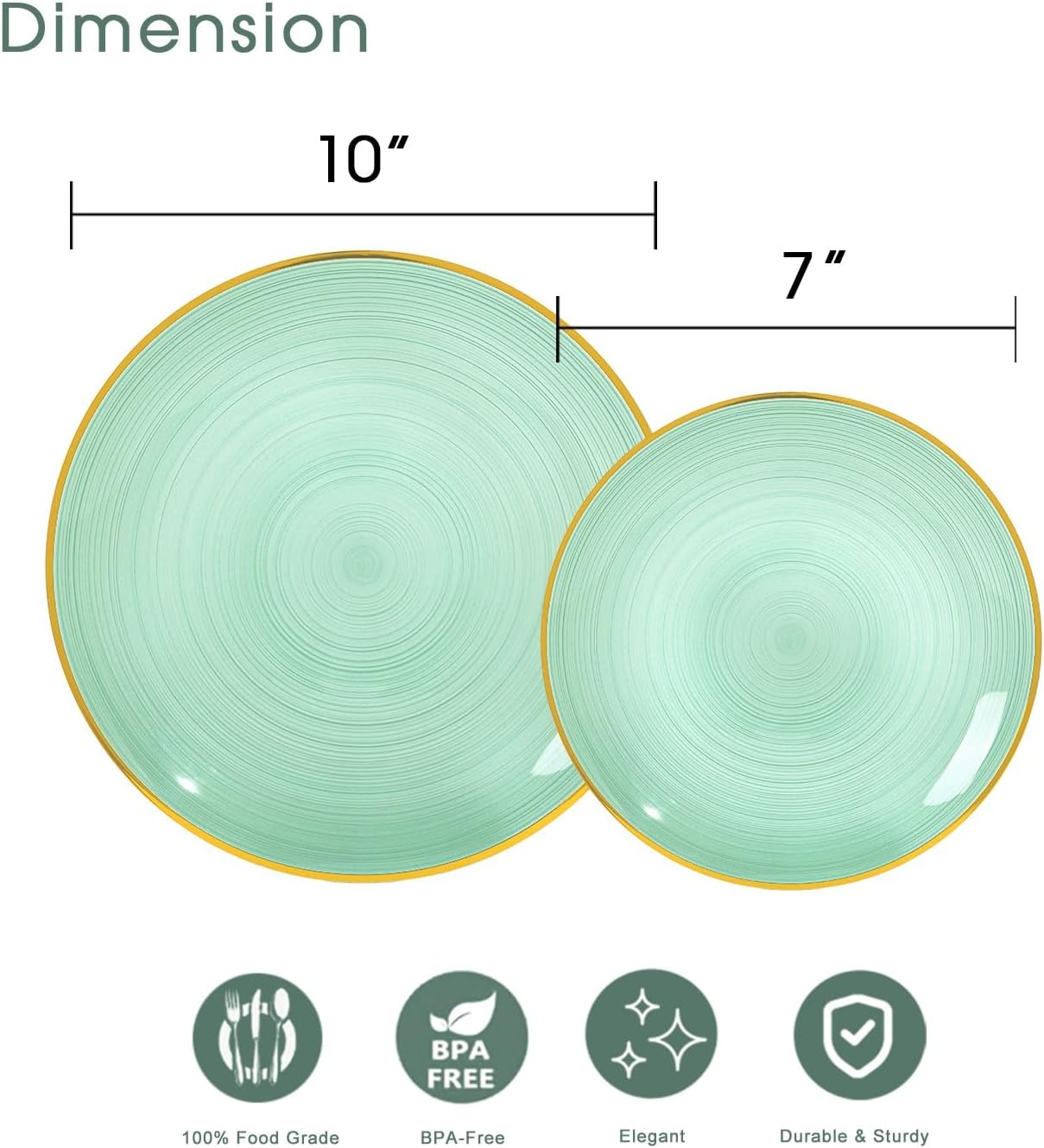 100PCS Green Plastic Plates-Crystal Design Green Disposable Plates with Gold Rim, Fancy Disposable Plates Include 50 Dinner Plates, 50 Dessert/Salad Plates for Party & Christmas
