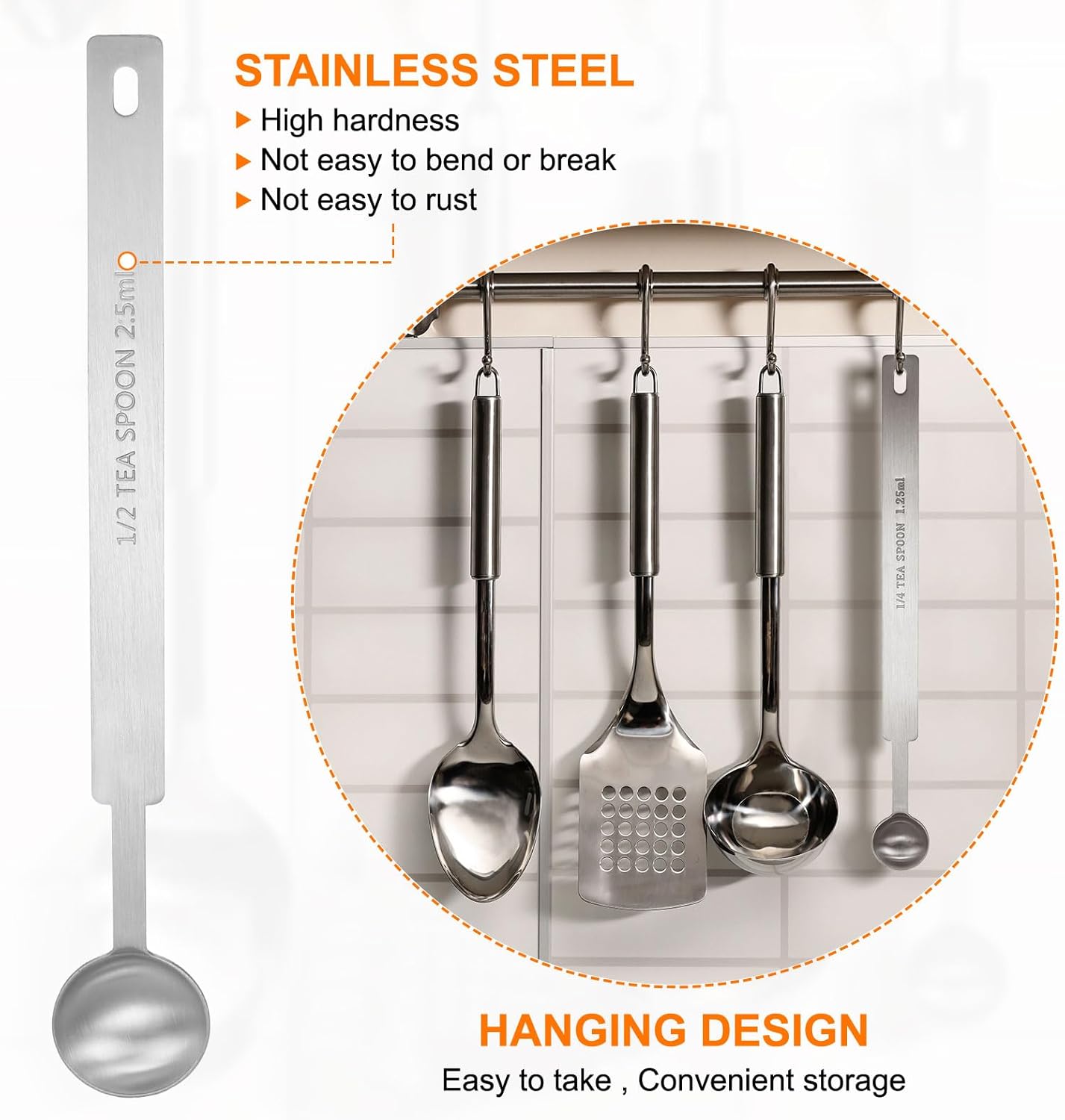 HARFINGTON 3pcs Single Measuring Spoon 1/2tsp (1/6tbsp, 2.5ml) Teaspoon/Tablespoon 430 Stainless Steel Single Tiny Square Bowl Measuring Spoon Long Handle Measure Scoop
