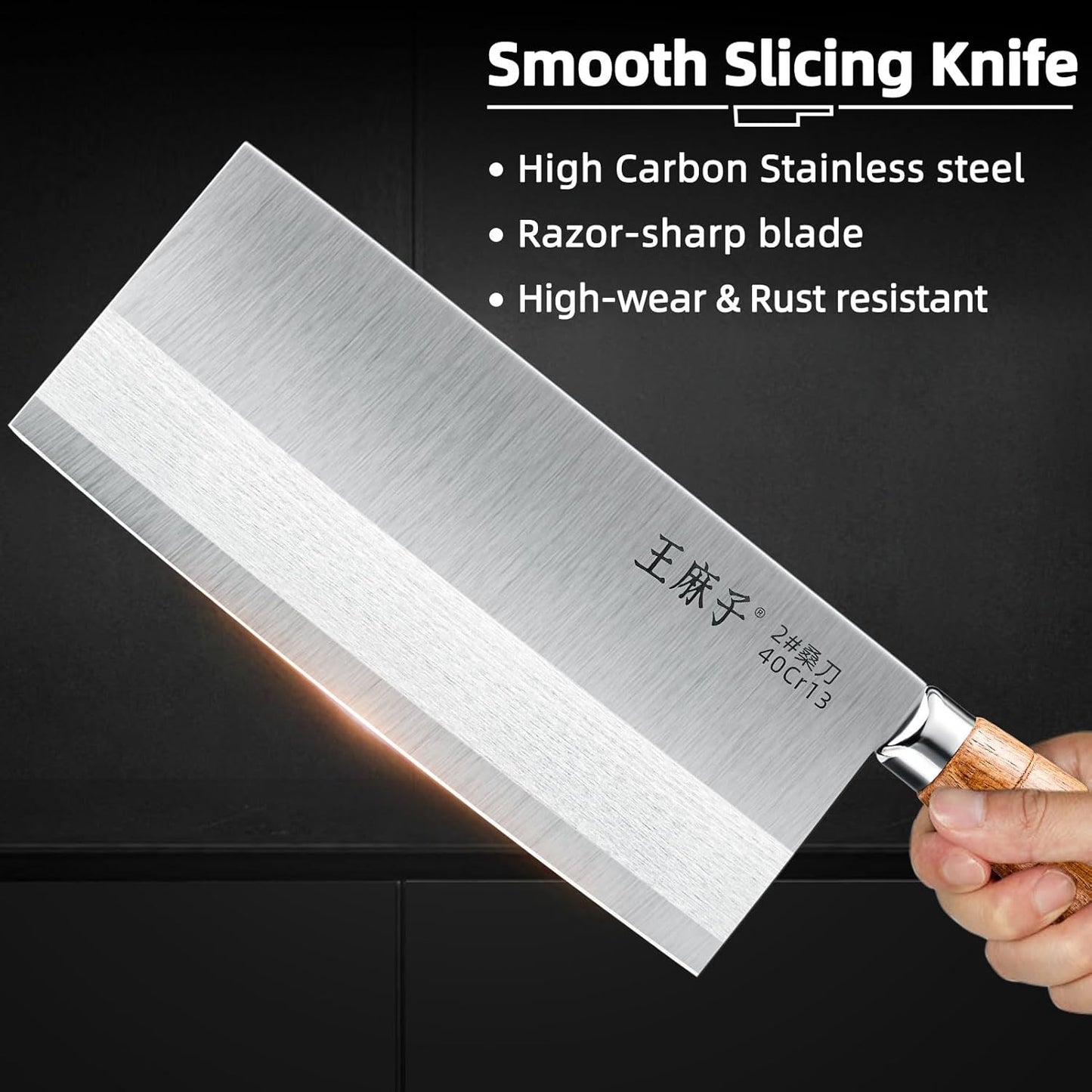 Kitchen Cleaver Slicing Knife,Chef knife German Stainless Steel Non-slip Handle Razor-sharp Blade,Hundreds of Years of Craftmanship(8inch,Silver)