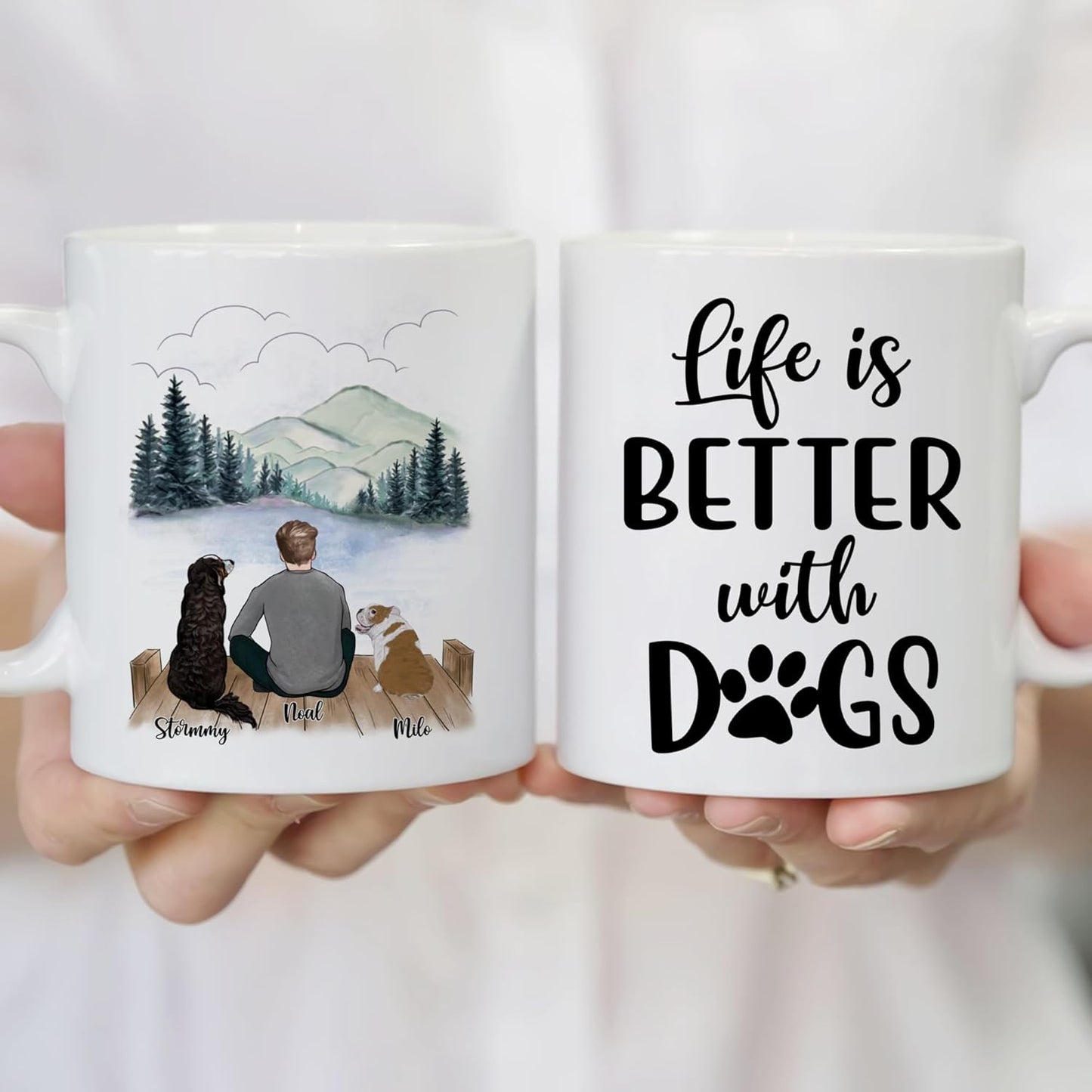 Gossby Personalized Dog Mug - Life is Better with Dogs (Man - 2 Dogs) - 11oz, 15oz Dog Lover Coffee Mugs for Dog Dad - Personalized Dog Dad Gifts for Men, Dog Owners - Custom Dog Mug with Names