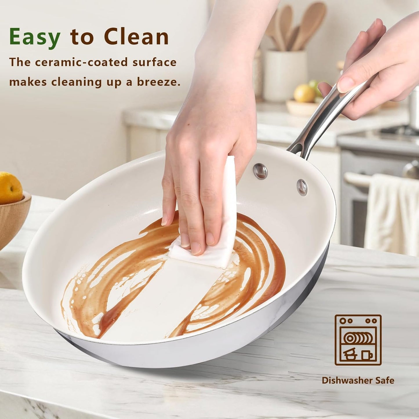 8 Inch Nonstick Ceramic Frying Pan, Tri-Ply Stainless Steel Skillet with Stay-Cool Handle, PFAS/PFOA/PTFE Free, No Seasoning Required, High Heat & Induction Safe, Dishwasher/Oven Safe