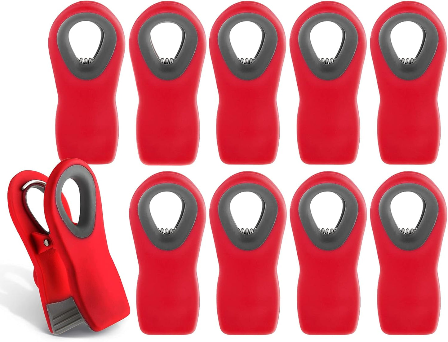 COOK WITH COLOR Bag Clips with Magnet- Food, Chip and Bag Clips for Food Storage with Airtight Seal Grip for Bread Bags, Snack Bags and Food Bags (Red, Pack of 10)
