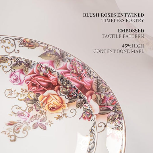 Bone China Plates and Bowels,12-Pieces Dinnerware Sets, Highly Chip and Crack Resistant, Dishwasher & Microwave Safe Dishes Set, Dense and Translucence