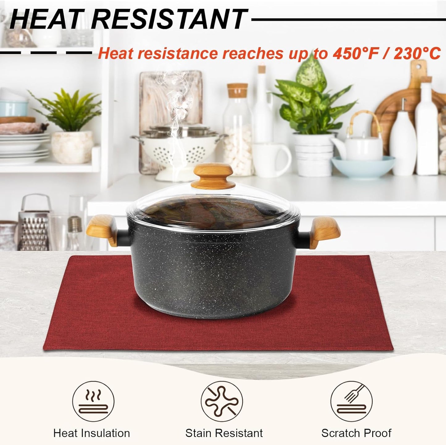 Red Cloth Placemats Set of 6, Cotton Linen Blend Machine Washable Double Layered Durable Place Mats Heat Resistant Placemats Wrinkle Free Thick Fabric Dining Table Mats (Red, 6)