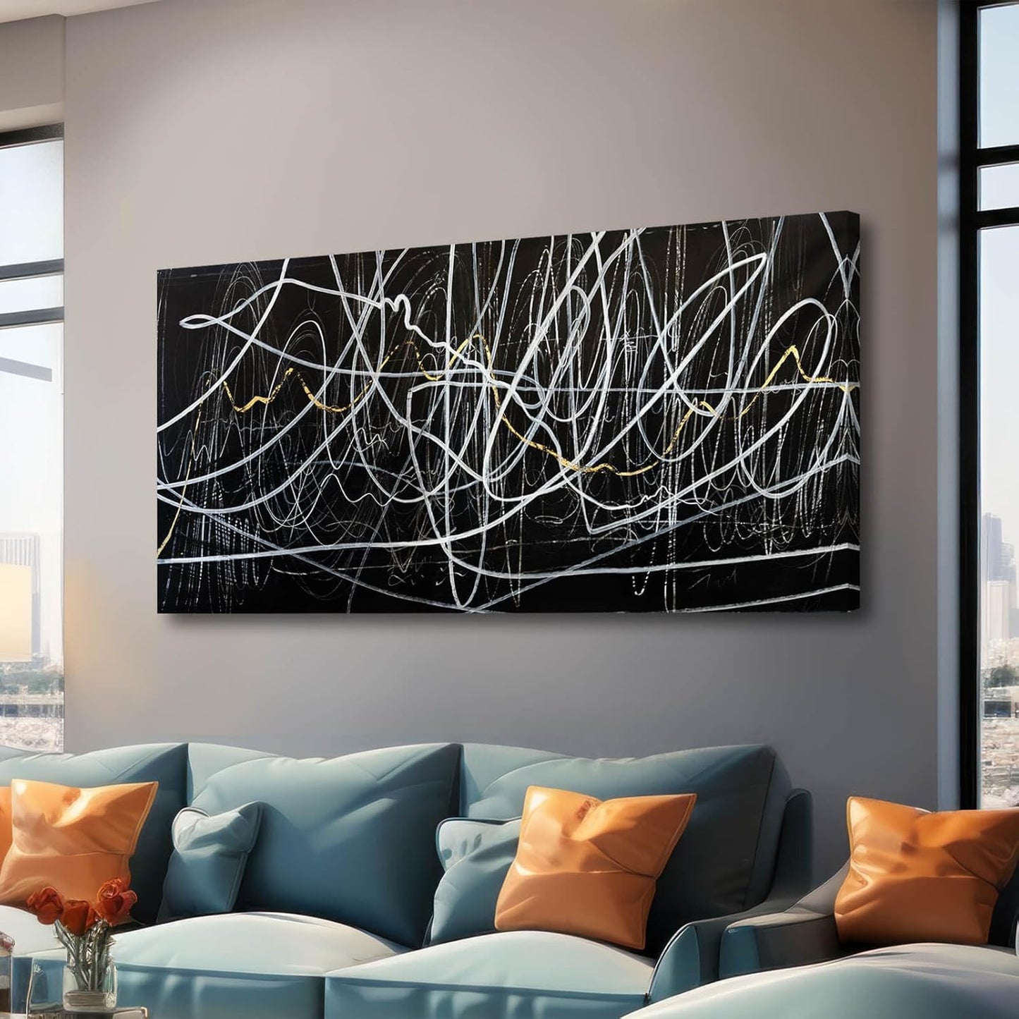 CHUDANHAO Minimalist Canvas Wall Art for Living Room Pictures Wall Decor Graffiti Home Decor Black And White Print Art Abstract Wall Paintings 24"x48"