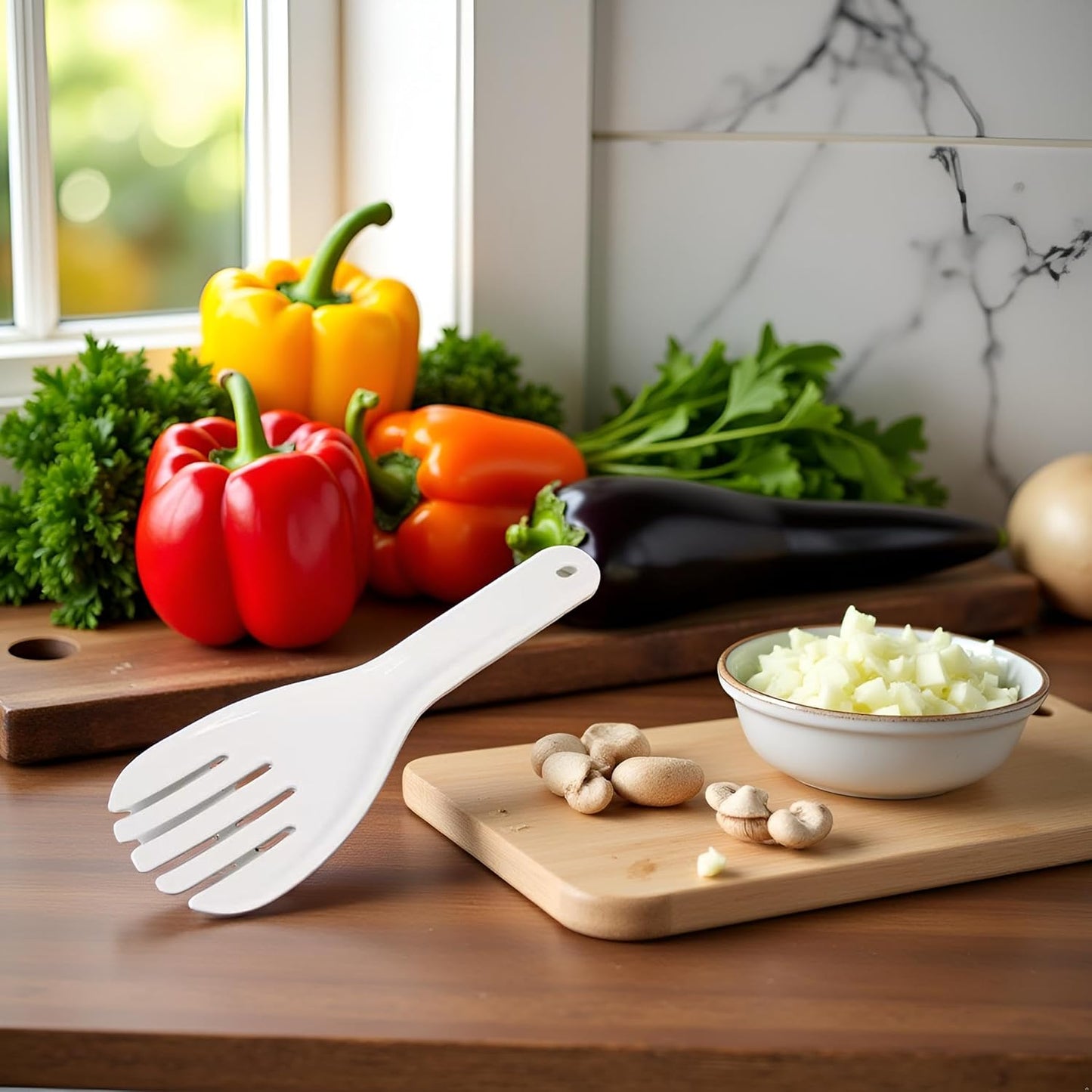 1 Pc White Jumbo Large Plastic Rice Paddle Spatula Scoop Fork-Like, Serving Spoons，Rice and Potato Servers, 10.63" (27 cm) Long