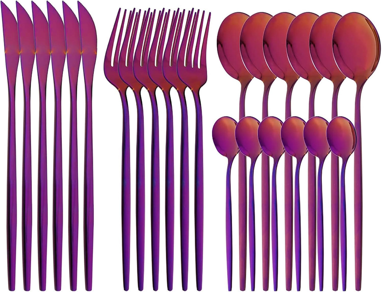 24-Piece Mirror Purple Polished Flatware, 18/0 Stainless Steel Dinnerware Set Include Knife Fork Spoon Teaspoon Cutlery Set For Home Restaurant and Party Service For 6, Dishwasher Safe