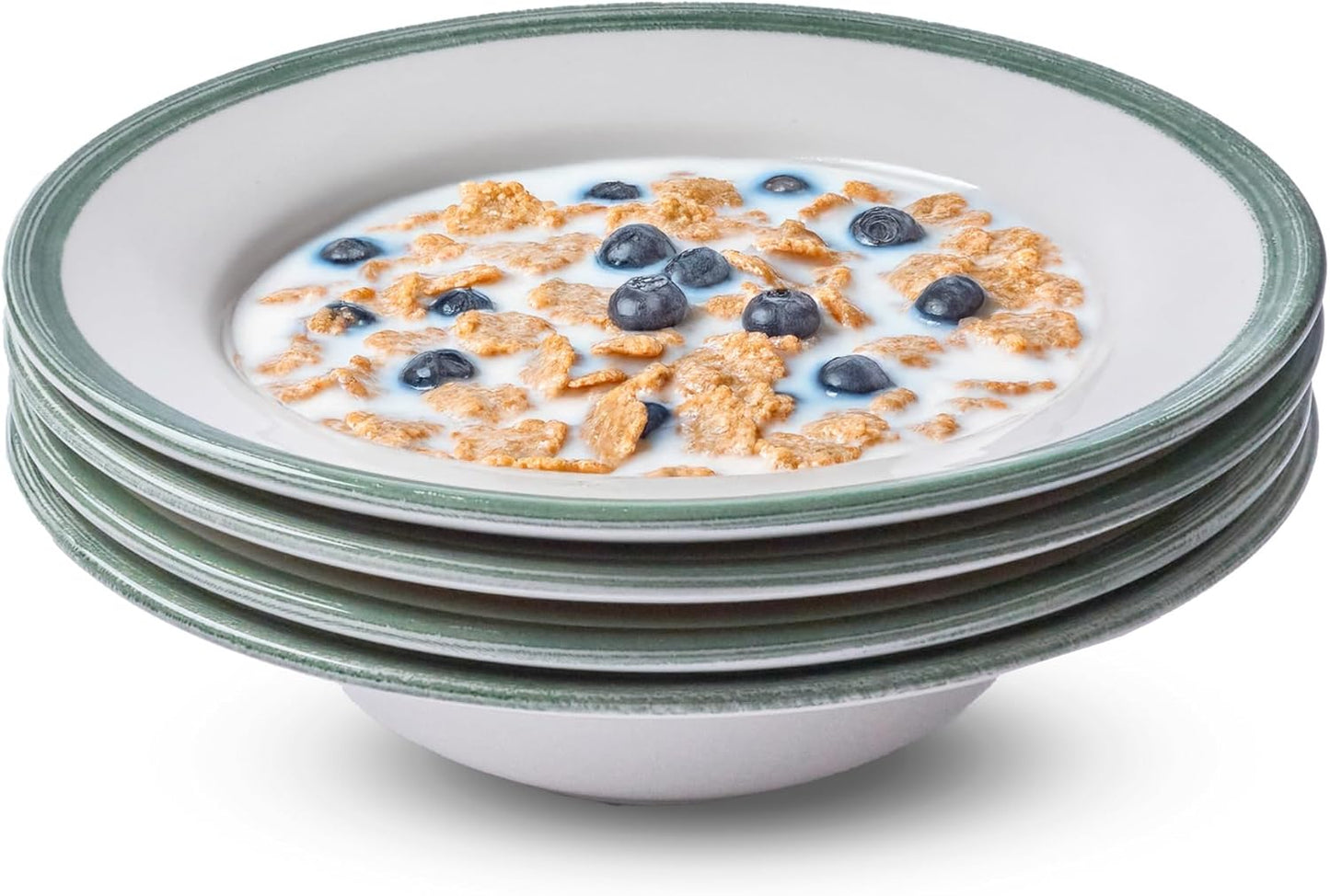 Portmeirion Potter's Brushstroke Oatmeal Bowl (Set of 4) - Ideal for Porridge, Soup, Desserts - Microwave & Dishwasher Safe Earthenware Bowls, Durable Dishware Collection - Made in UK (Green)