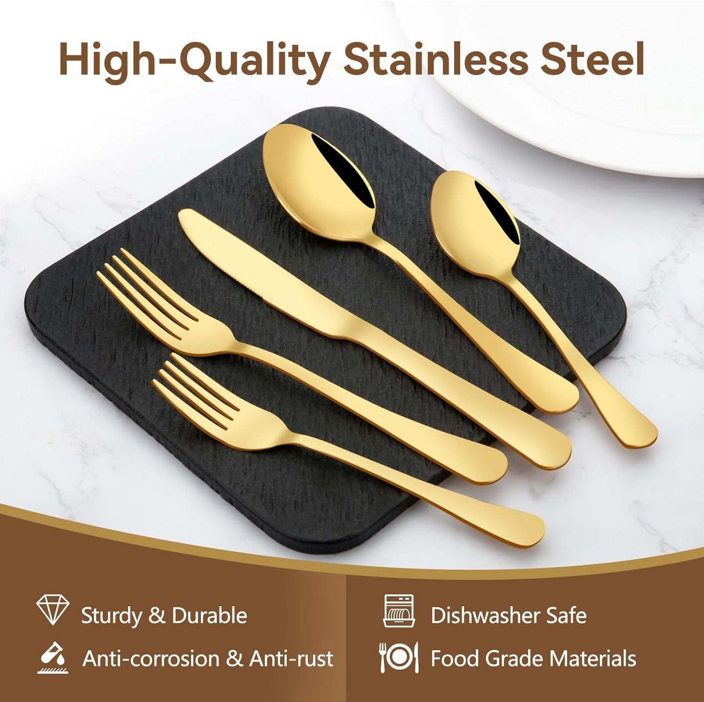 Gold Silverware Set, 30 Piece Flatware Cutlery Set for 6, 18/0 Stainless Steel Silverware, Mirror Polished Cutlery Utensil Set Includes Knife Fork Spoon For Home Kitchen Restaurant Gift