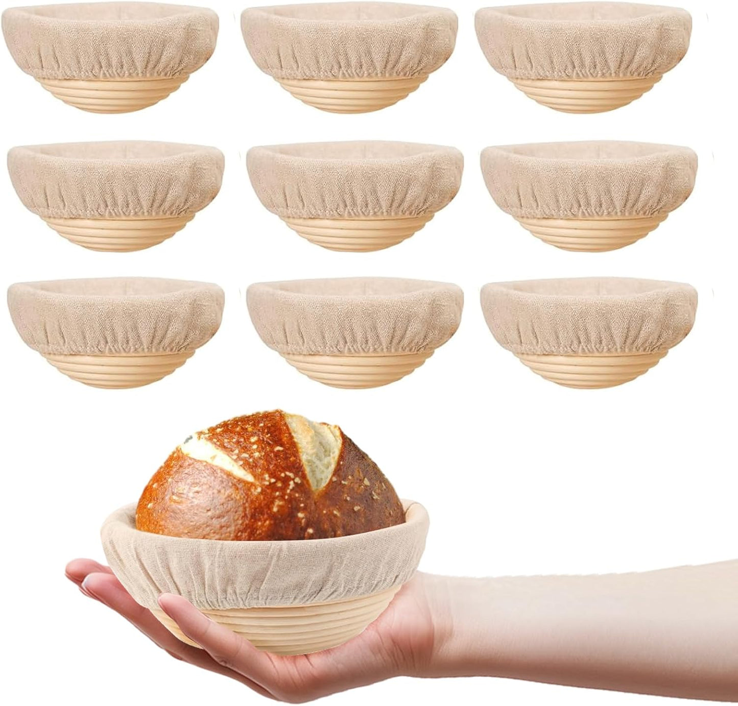5 inch Round Mini Banneton Bread Proofing Basket Sourdough Bread Baking Supplies Set of 10 Sourdough Starter Kit Baking Gifts