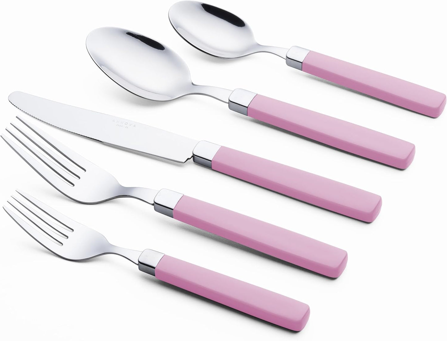 ANNOVA Silverware Set Stainless Steel Colorful Tableware Kitchen Flatware Set Utensils, Includes Dinner Knives, Forks, Spoons, Salad Forks & Dessert Spoons (Light Pink, 20 Pieces)