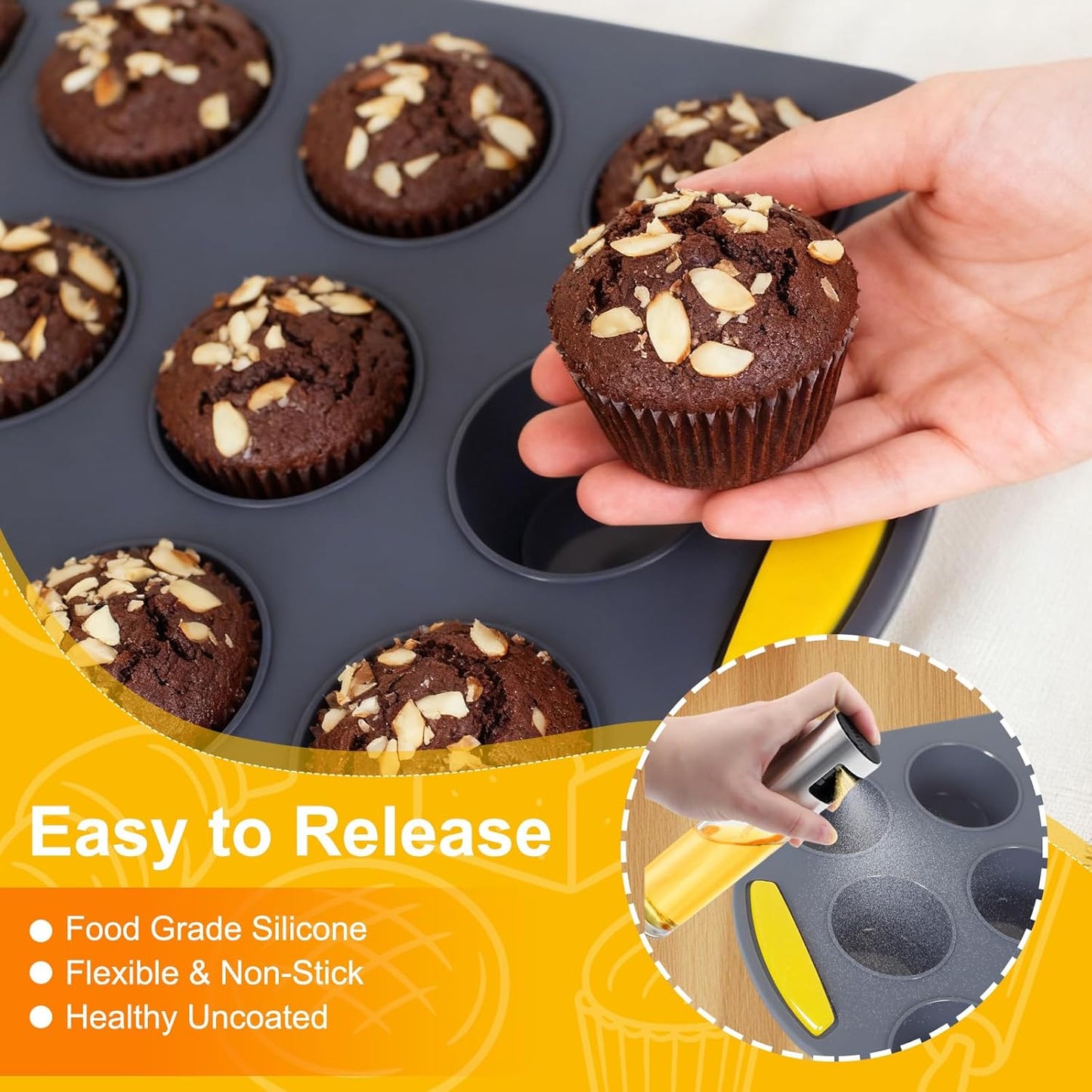 2Pack Silicone Muffin Pan 24 Cups for Baking - Nonstick Cupcake Pan Muffin Tray, Dishwasher Safe Muffin Liners for Homemade or Professional Baking