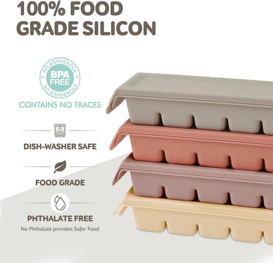 Silicone Freezer Trays with Lid, 0.7oz 12 Section-Leak Proof Silicone Freezer molds for Homemade Baby Food Breastmilk, Purees, Vegetables, Fruit, Baby Food Jars Ice Tray with Lid BPA Free Beige