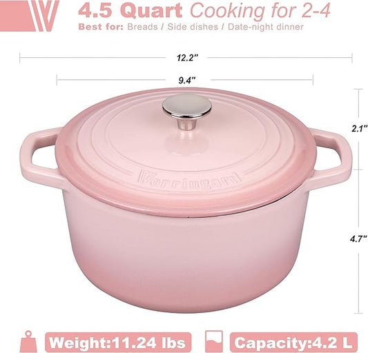 Enameled Cast Iron Dutch Oven Pot with Lid, for Bread Baking, Round Bread Oven- include Sourdough Bread Baking Supplies set, 4.5QT, Pink