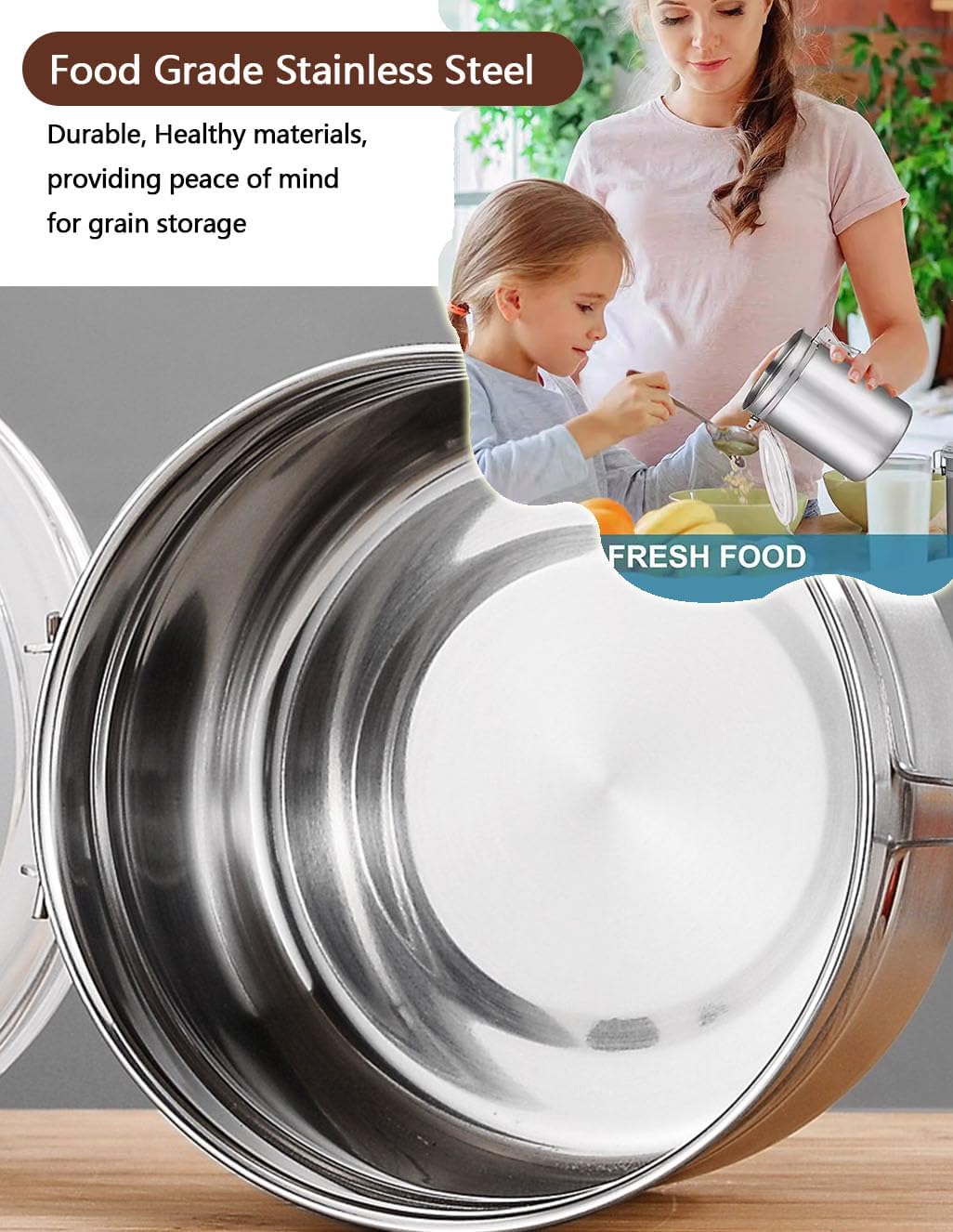 Stainless Steel Food Container with Clear Lids Airtight Container Stackable Small Canisters Kitchen Pantry Storage for Cereal, Snacks, Candy, Herbs, Spices, Sugar, Tea (1.2L Silver)