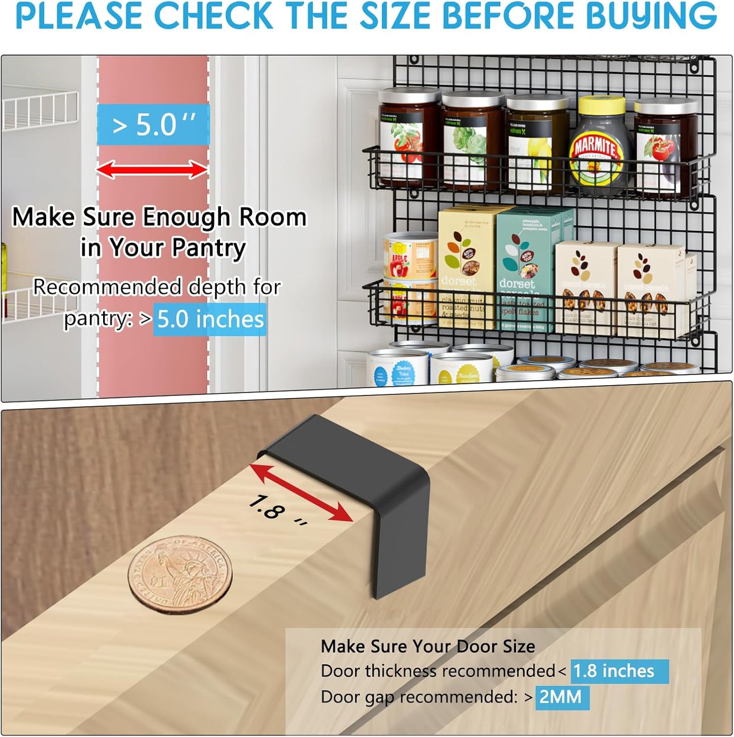 JKsmart High Capacity 6-Tier Spice Rack Organizer with Door Hook, Wall-Mounted & Over-the-Door for Kitchen Pantry Cabinet - Black