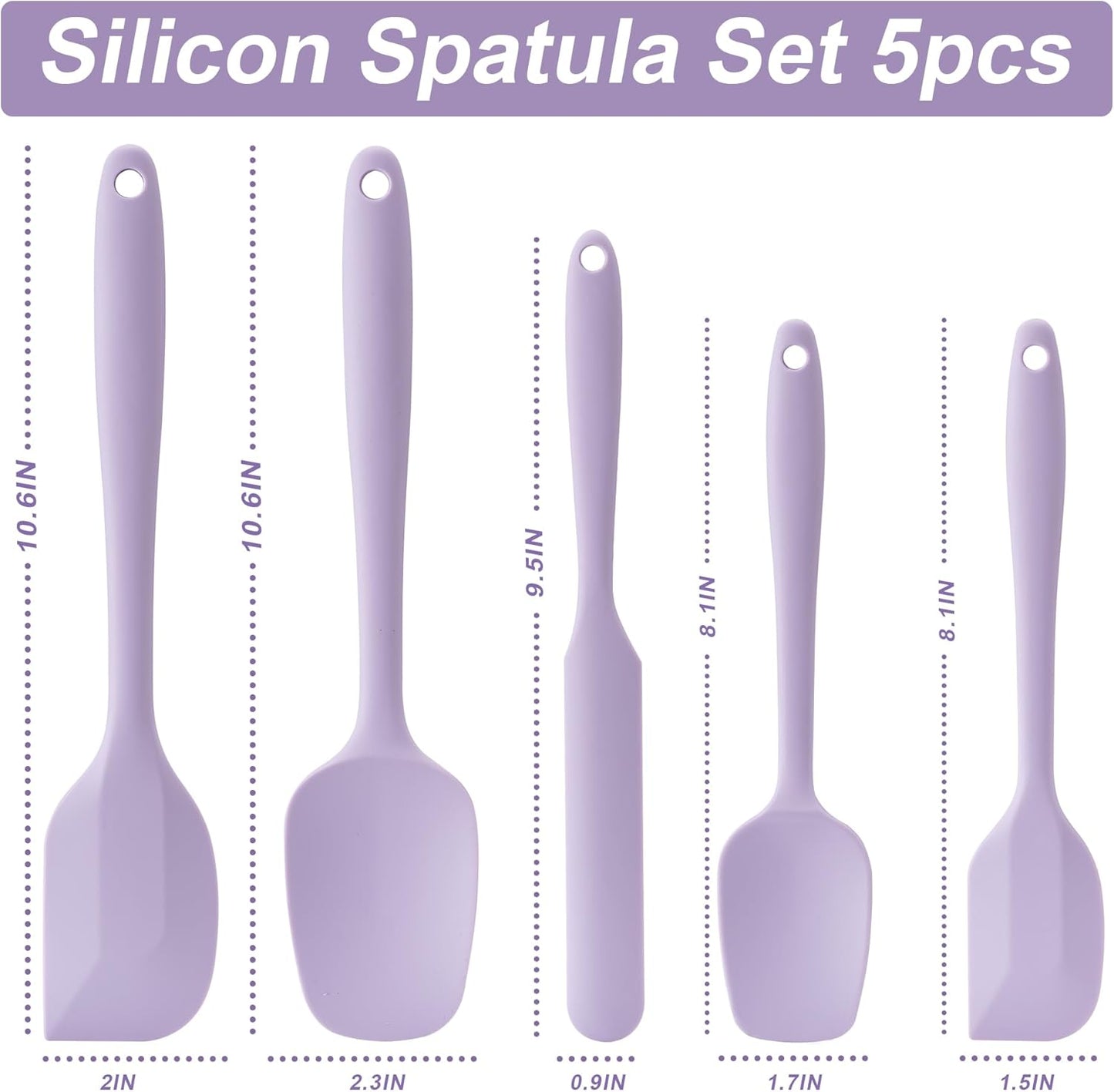 Silicone Spatula Set, 5 Piece Food Grade Rubber Spatulas for Baking, Cooking, and Mixing High Heat Resistant Non Stick Dishwasher Safe BPA-Free (Lavender)