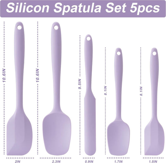 Silicone Spatula Set, 5 Piece Food Grade Rubber Spatulas for Baking, Cooking, and Mixing High Heat Resistant Non Stick Dishwasher Safe BPA-Free (Lavender)