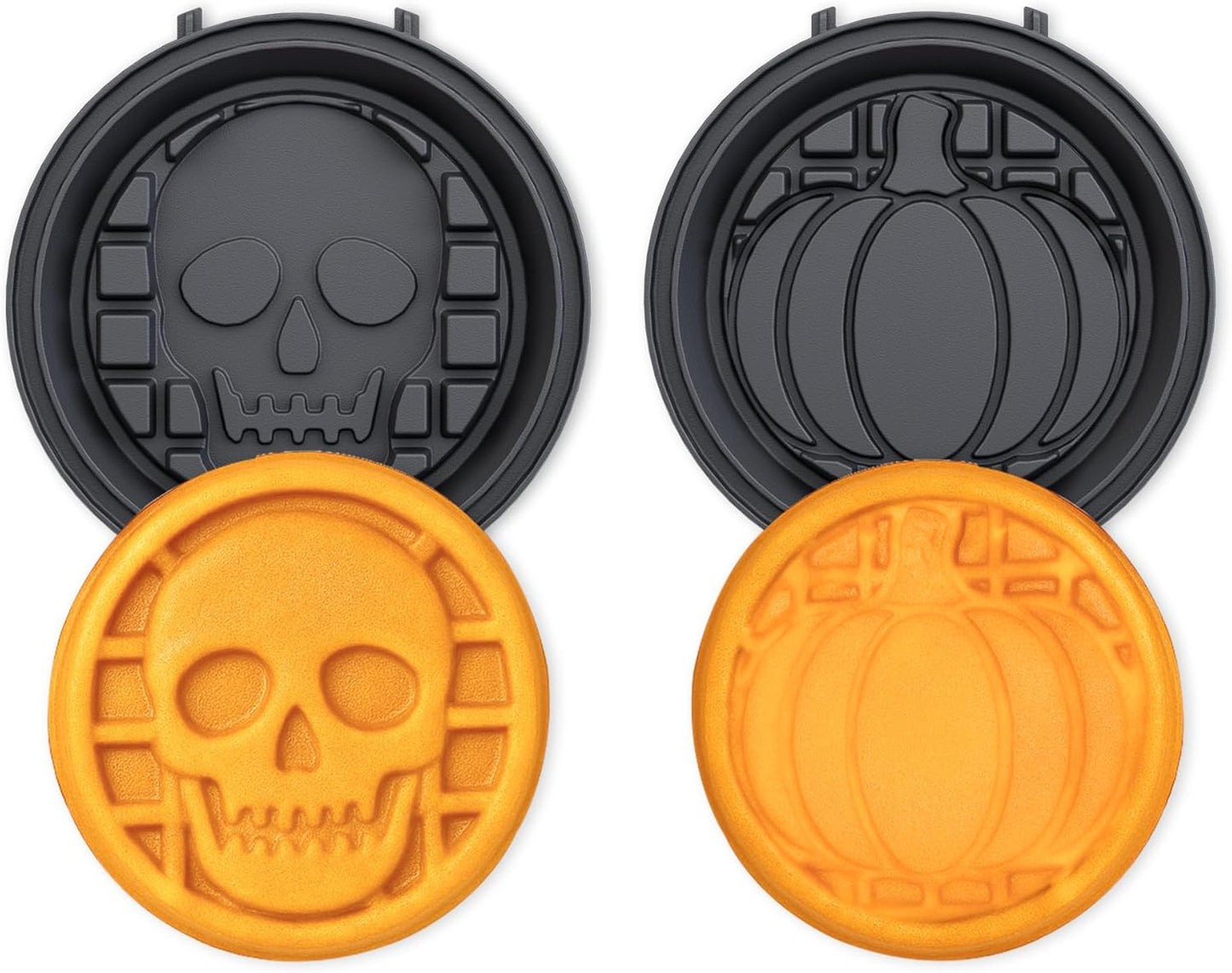 Pumpkin & Skull Waffle Maker Plates 4", Easy Release, Dishwasher Safe, Nonstick Halloween Waffle Plates for KEINVE Waffle Maker (228AK)