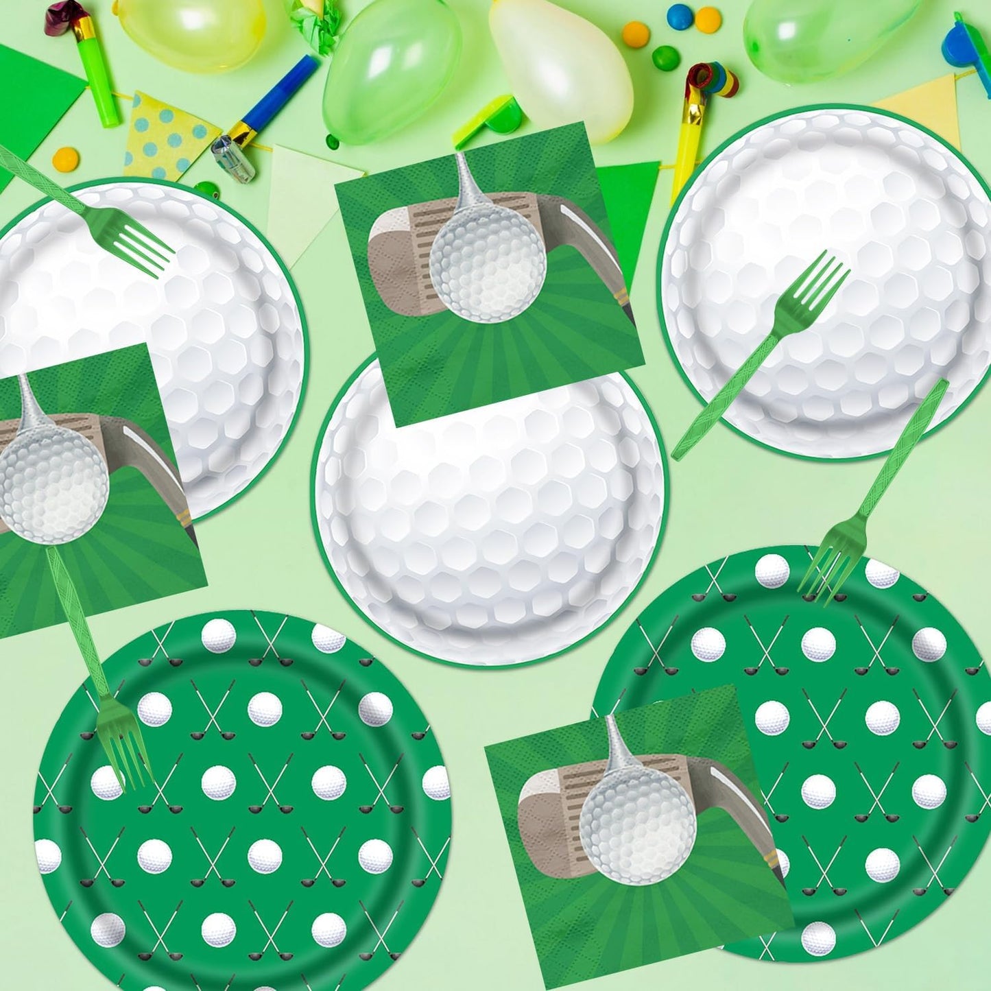 Rakuto Golf Party Plates Supplies, 96PCS Golf Birthday Party Decorations Tableware Supplies, Disposable Paper Plates Napkins Forks Sets(24 Guests)