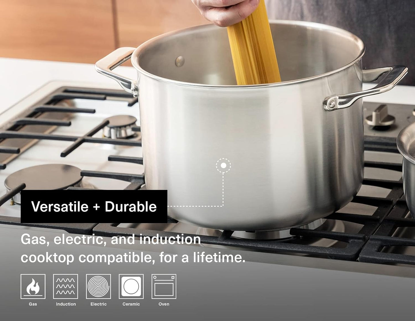 Misen 5-Ply Stainless Steel Stockpot – Large Cooking Pot for Boiling, Simmering & Stewing - Consistent, Even Heating - Durable, Dishwasher Safe – Oven-Safe to 800F, Induction Ready - 8 QT