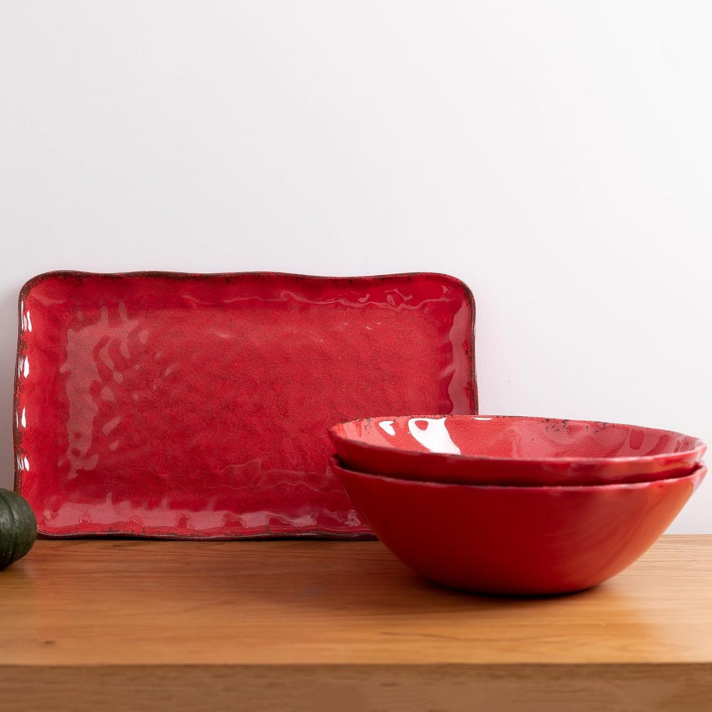 LEHAHA Rustic Crackle Melamine Serving Bowls, 130 OZ and 12 inches Waved Rim Salad Bowl,Unbreakable Pasta Bowls and Mixing Bowls, Set of 2, Pefect for Christmas and All Festivals