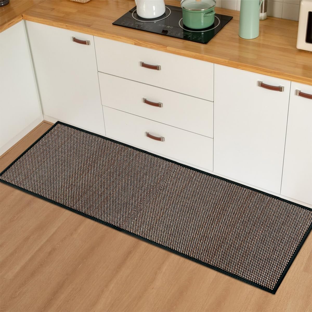 Artoid Mode Washable Non Skid Kitchen Rugs and Mats Doormat, Absorbent Door Mat Rugs for Kitchen Floor Front of Sink Hallway Black 17x47 Inch