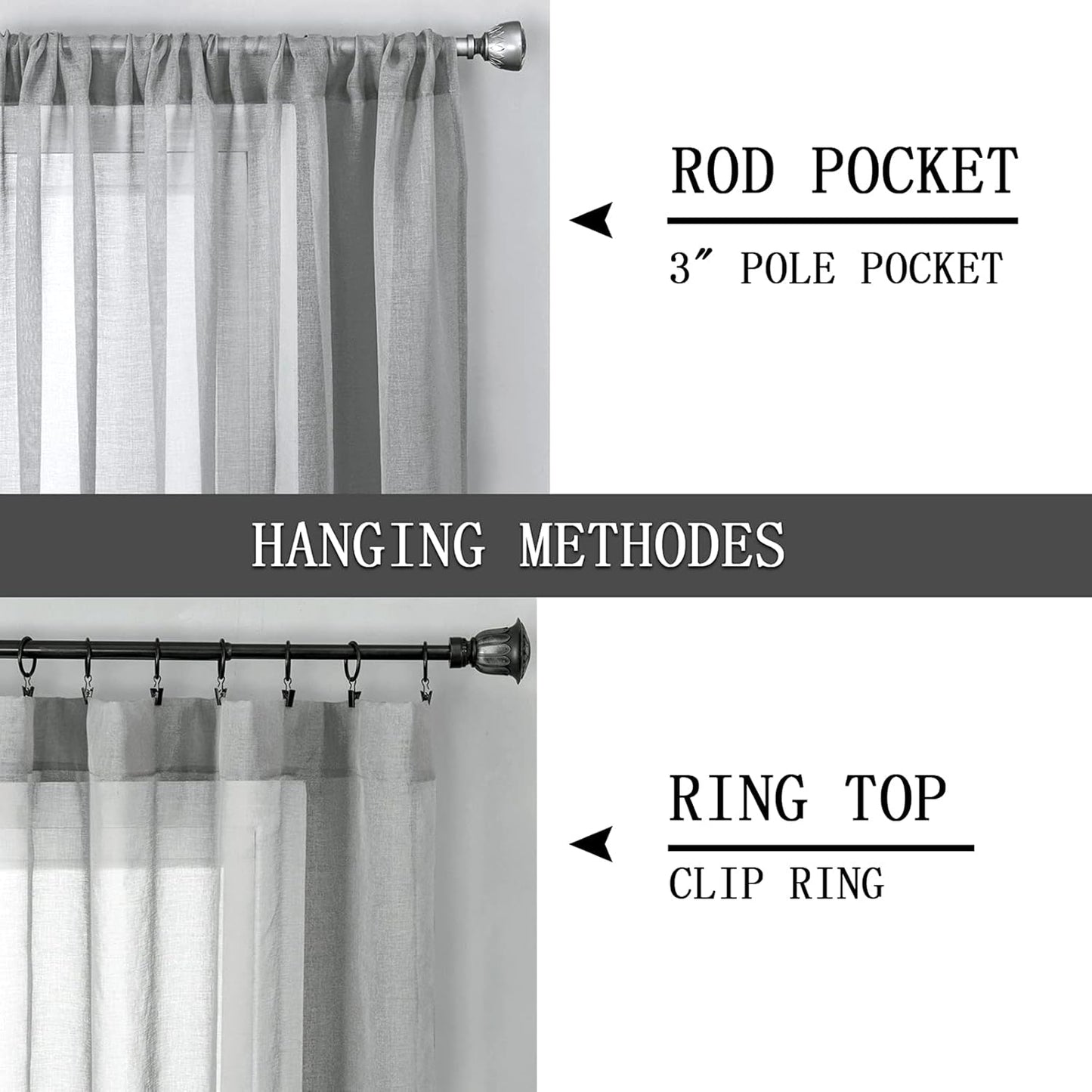 Tollpiz Sheer Tier Curtains Kitchen Linen Textured Half Curtain Sheers Light Filtering Rod Pocket Voile Bathroom Short Curtains for Farmhouse, 25 x 30 inches Long, Silver Grey, Set of 2 Panels