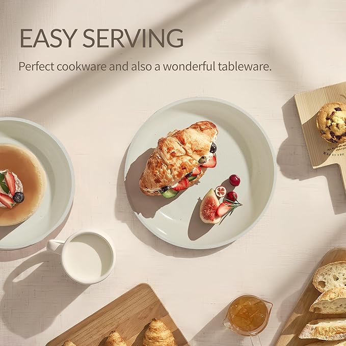 21PCS Nonstick Ceramic Pots and Pans, Ceramic Cookware with Detachable Handle, RV Kitchen Cookware Set, Cookware Set with Removable Handles, Oven Safe, Stackable Storage