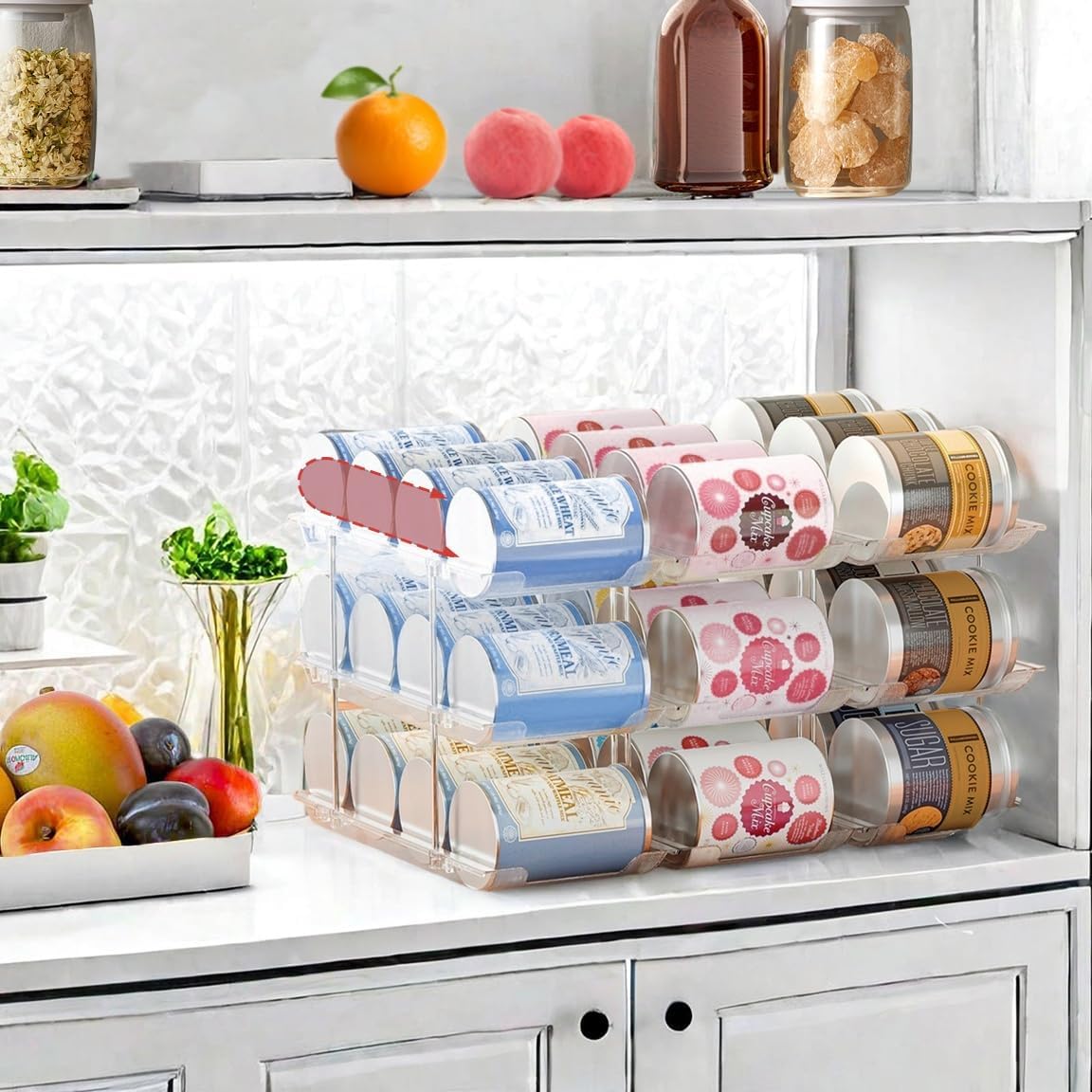 Can Organizer for Pantry, 3 Sets 2Tiers Can Storage Organizer Pantry, Soda Can Organizer for Fridge 24 Cans Rack Automatic Rolling Stackable Canned Food Organizer,Clear