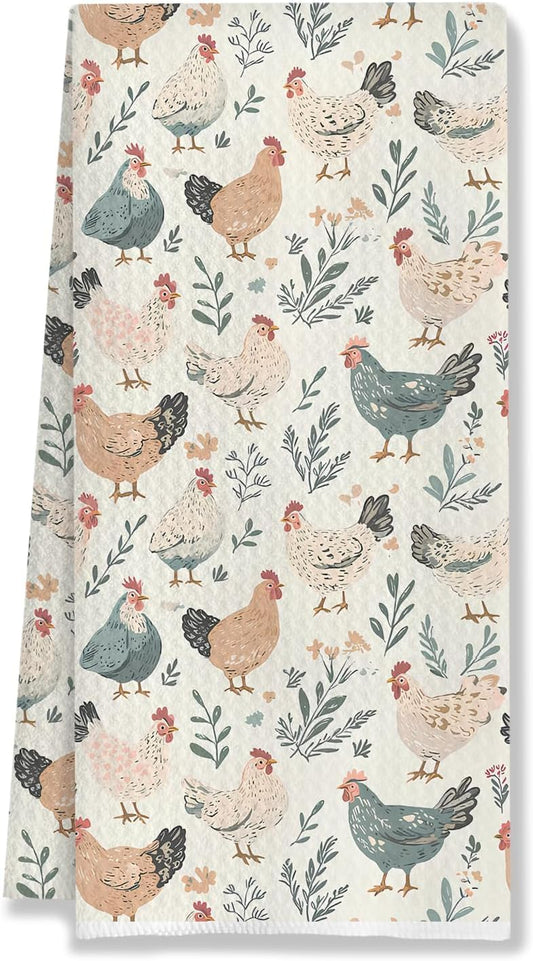 Farmhouse Chicken Kitchen Towels, Chicken Lover Mom Lady Gifts Decorative Dish Tea Towels for Kitchen, Cottagecore Farm Animal Hens Hand Towels for Bathroom, 16x24 Inches