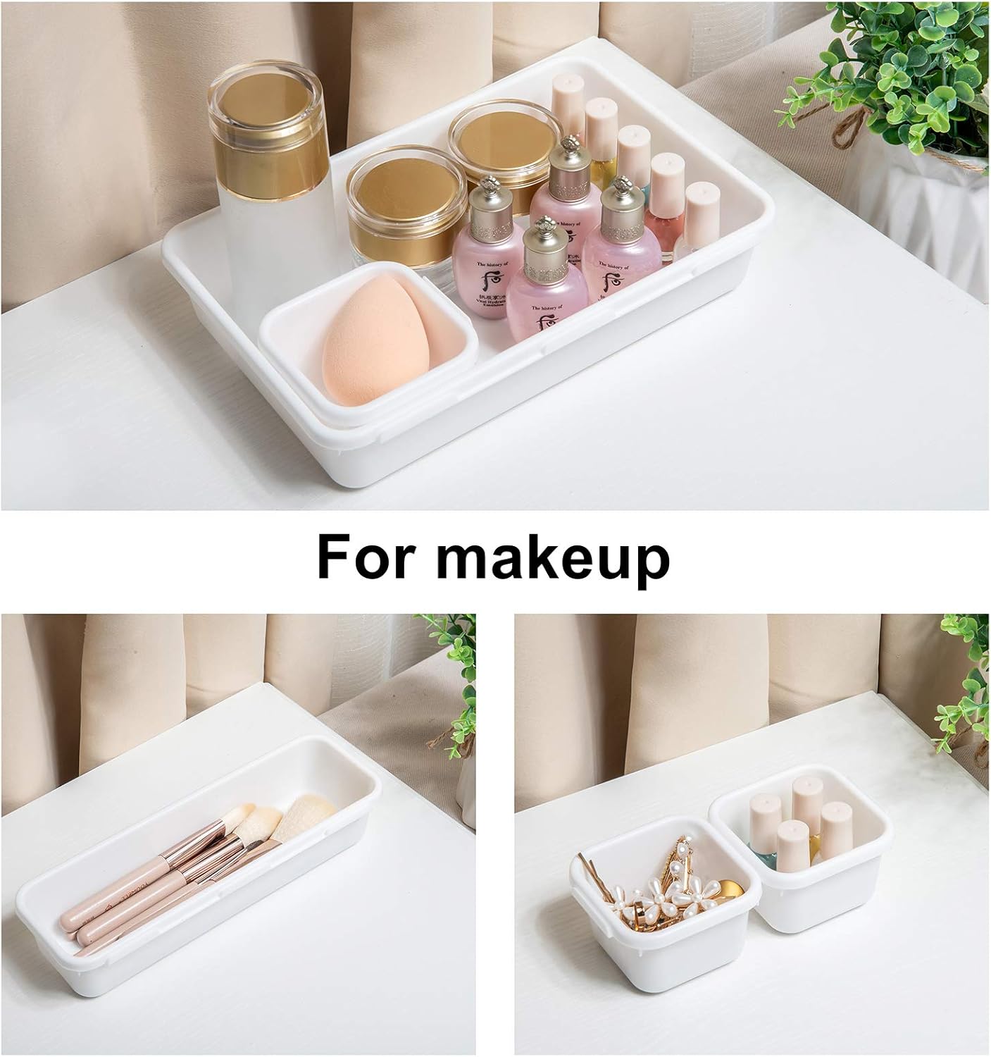 BYCY 18 Pcs White Drawer Organizers Trays Set Drawer Dividers for Kitchen Office Bathroom, Interlocking Bin Pack (18 Pieces)