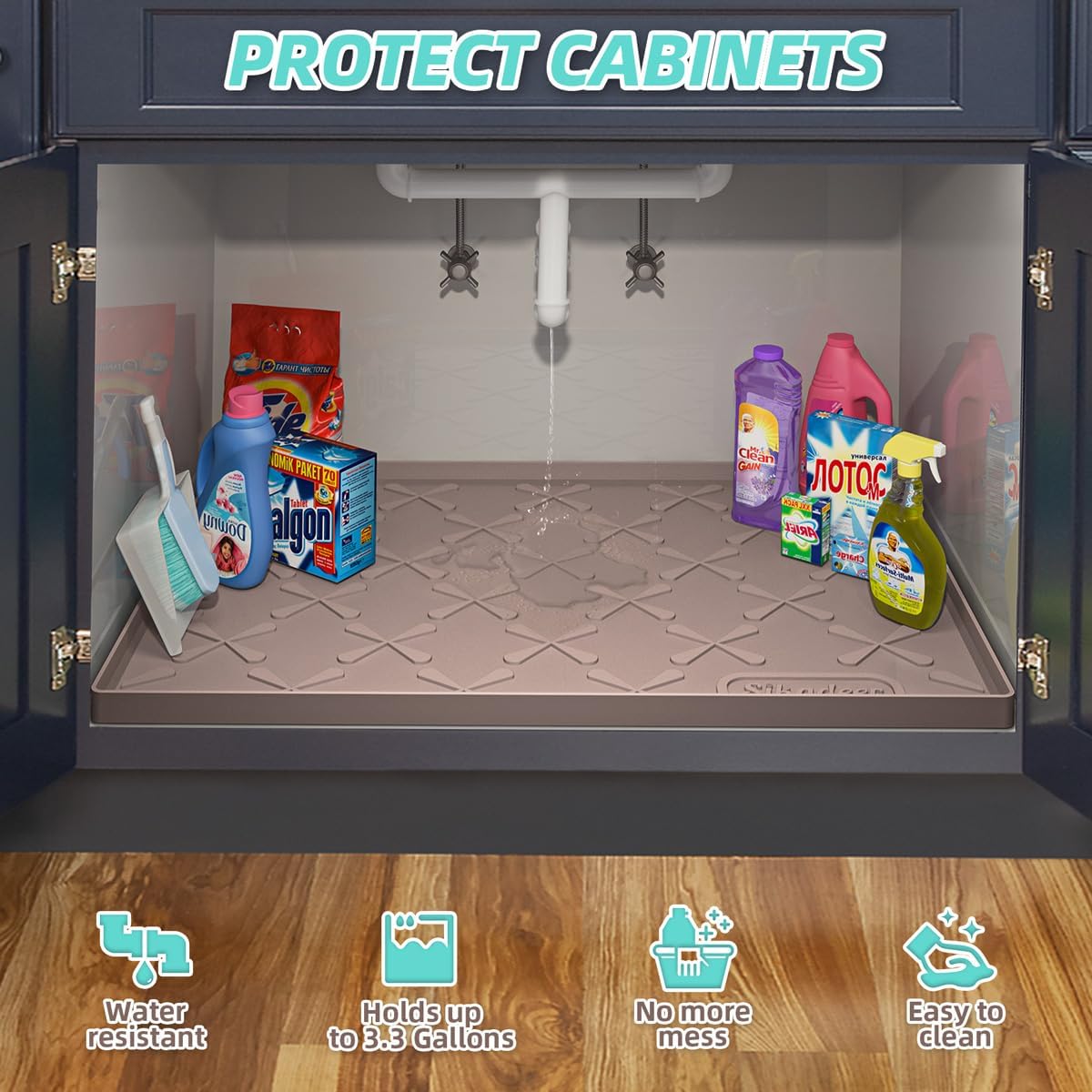 SIKADEER 31" x 19" Under Sink Mat Waterproof, Silicone Mat Kitchen Drawer Shelf and Cabinet Liner, Sink Protector for Kitchen Organizers and Storage, Boot Tray Pet Food Mats