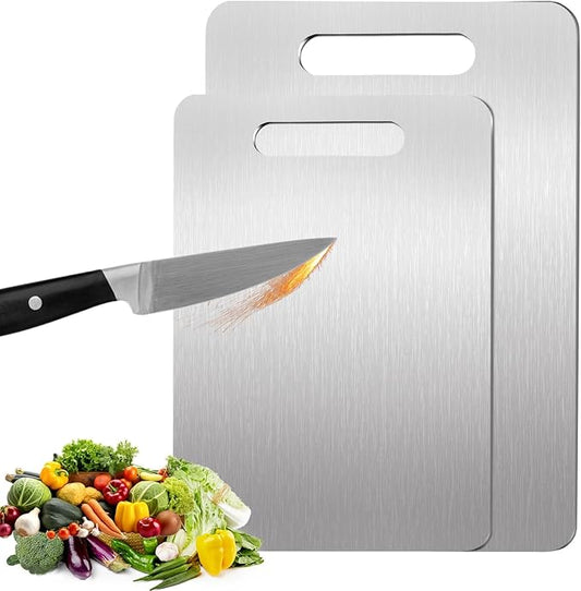 2 PackTitanium Cutting Boards 100% Pure Titanium for Kitchen .Cutting Edge Hygiene & Durability.Double sided food-grade Titanium Cutting Board For Meats Fruits And Vegetables. Easy to Clean（M+L)