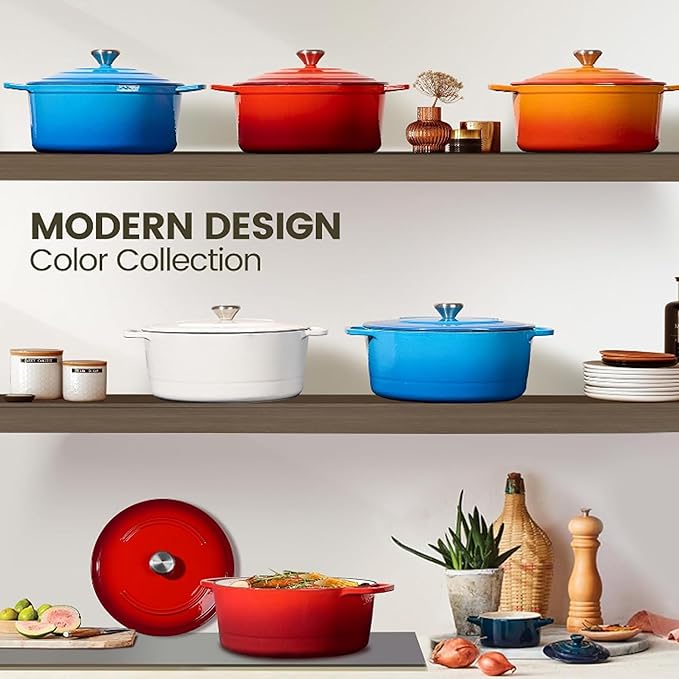 Chef Power Dutch Oven Pot with Lid 5QT, Enameled Cast Iron Dutch Oven for Bread Baking, Braising, Stews, Roasting, Oven Safe Dutch Ovens, Gradient Orange