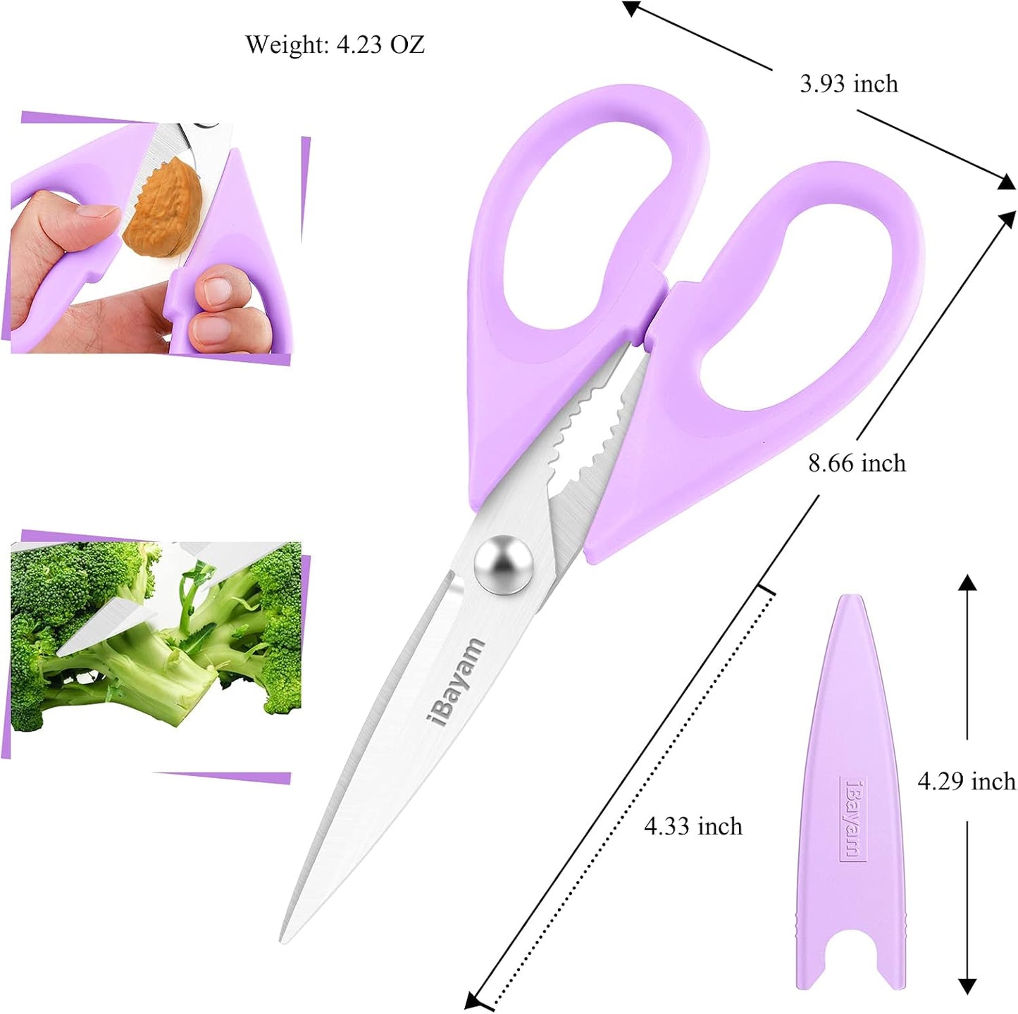 iBayam Kitchen Scissors, Purple Kitchen Utensils Accessories, All Purpose Heavy Duty Meat Scissors, Poultry Shears, Dishwasher Safe, Stainless Steel, 2-Pack, Pastel Pink, Soft Purple