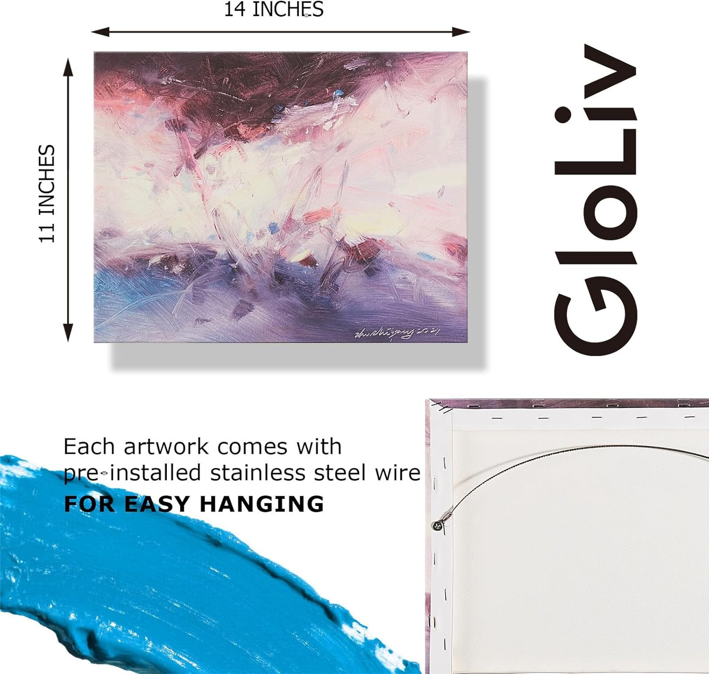 Gloliv Canvas Wall Art – Abstract Wall Decor Painting, Artist-Authorized Reproduction Canvas Prints, Modern Wall Art Decor for Living Room, Bedroom, or Office 14"x11"