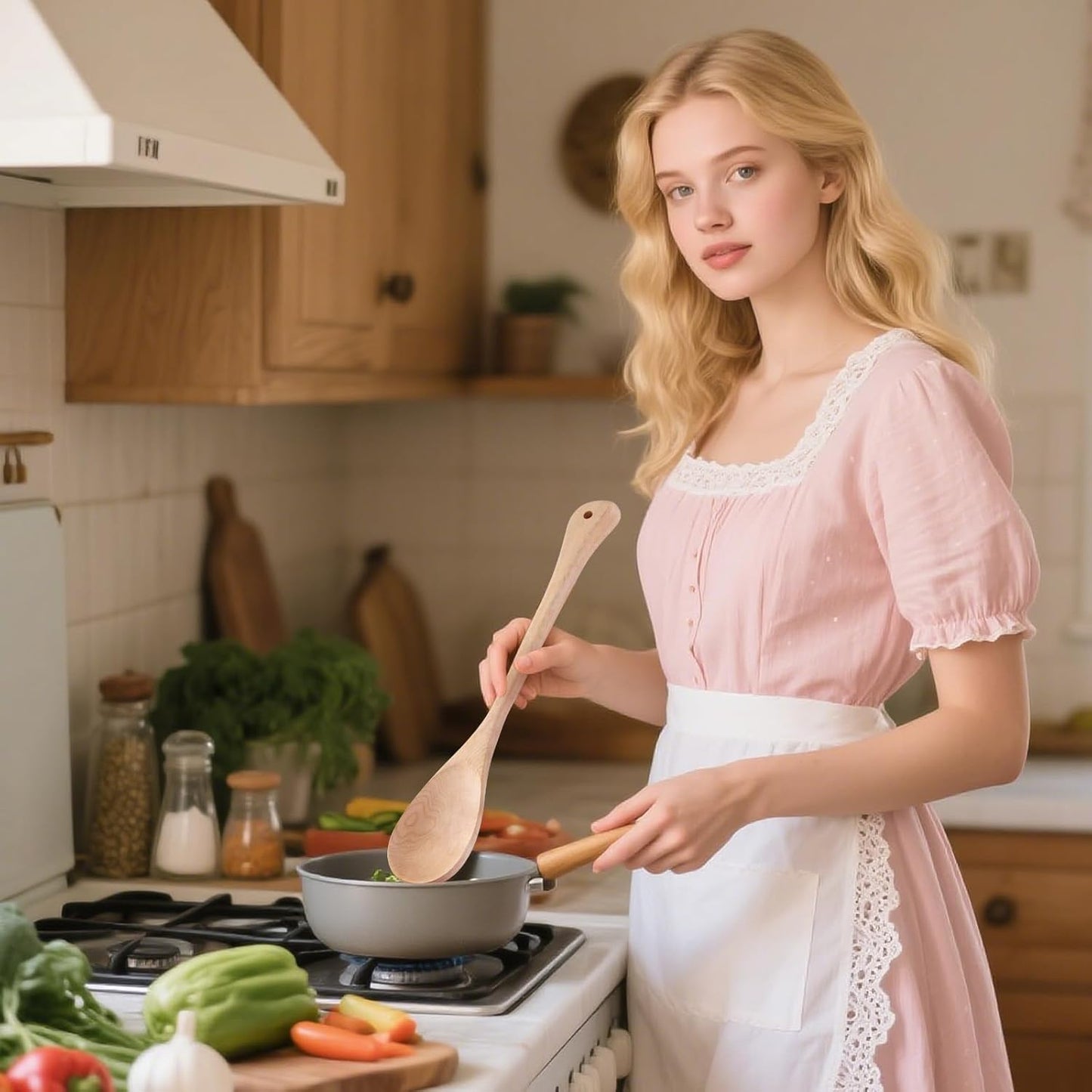 Wooden Spoons for Cooking, Large Wooden Spoons Wooden Mixing Spoon Heat Resistant Wooden Cooking Utensils for Nonstick Cookware